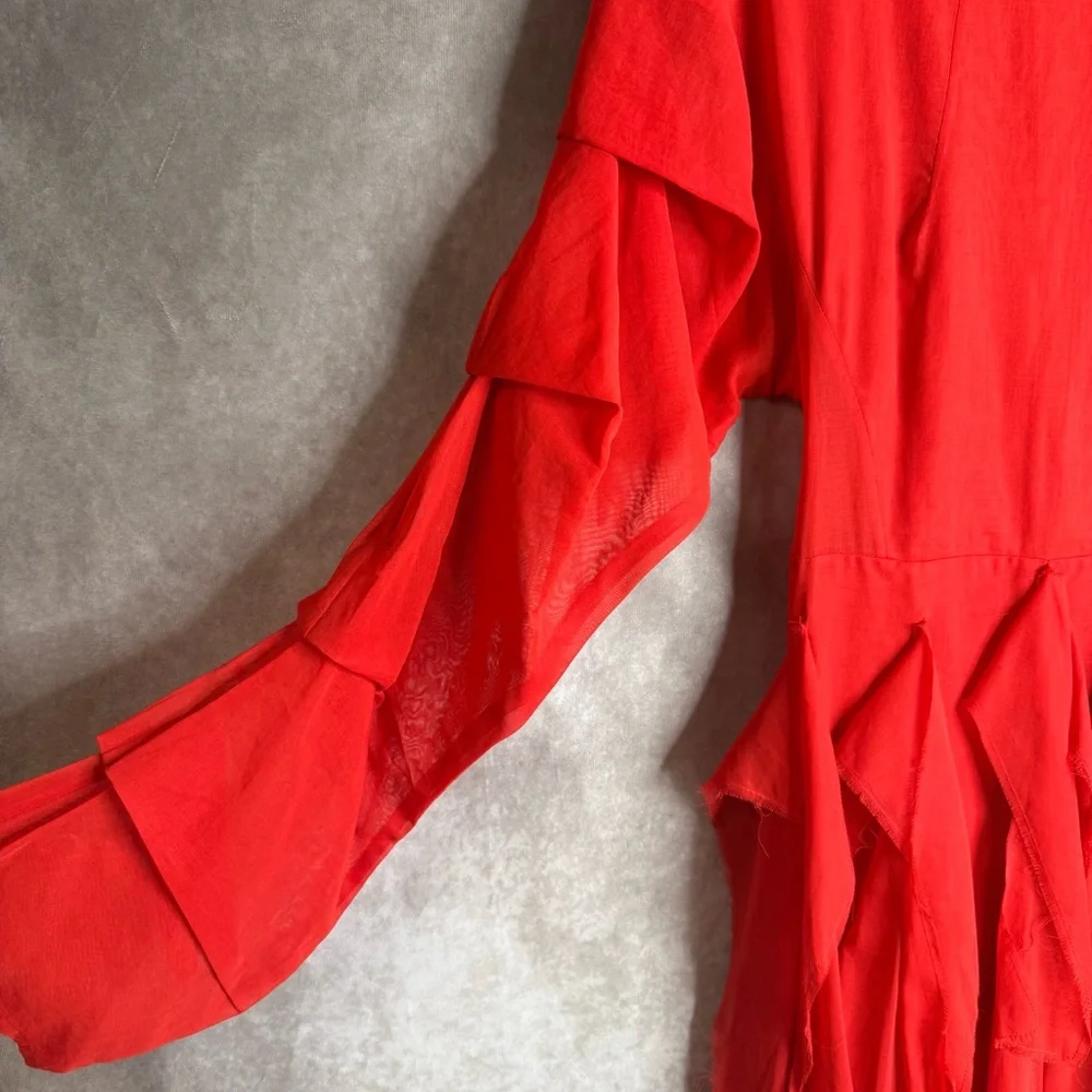 A.W.A.K.E. MODE Deconstructed Ruffled Midi Dress In Red Women's Size 36 US 4 - Picture 4 of 13